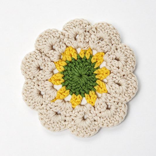 Handmade Crochet Coaster – Boho Floral Design